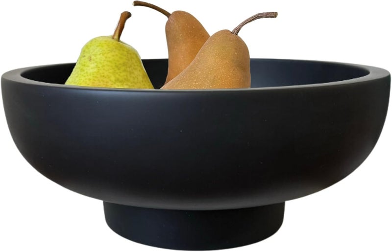 OAOKA Concrete Black Decorative Bowl for Home Decor - Black Fruit Bowl - Modern Pedestal Coffee Table Bowl for Entryway Table - Image 1